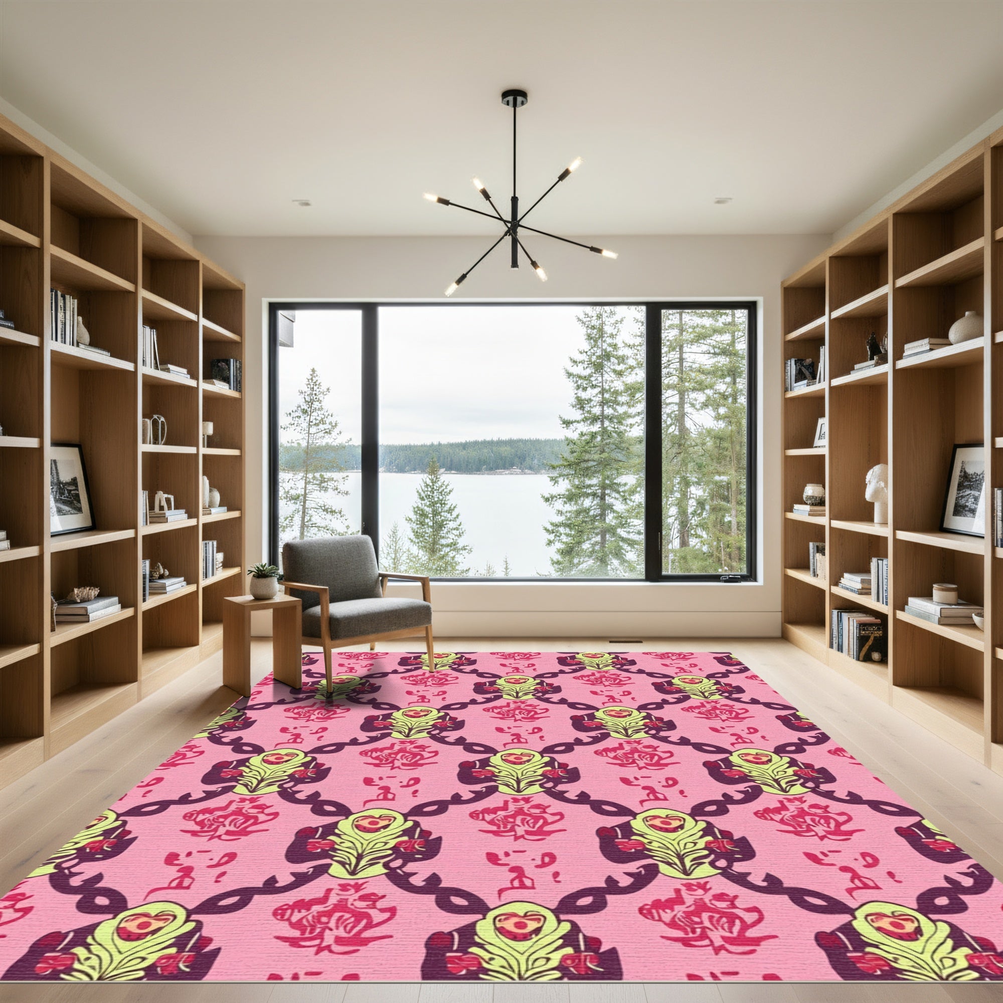Pink Lilac Floral Medallion Lattice Rug
