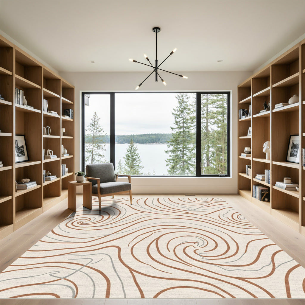 Earthy Tone Swirl Curved Lines Rug