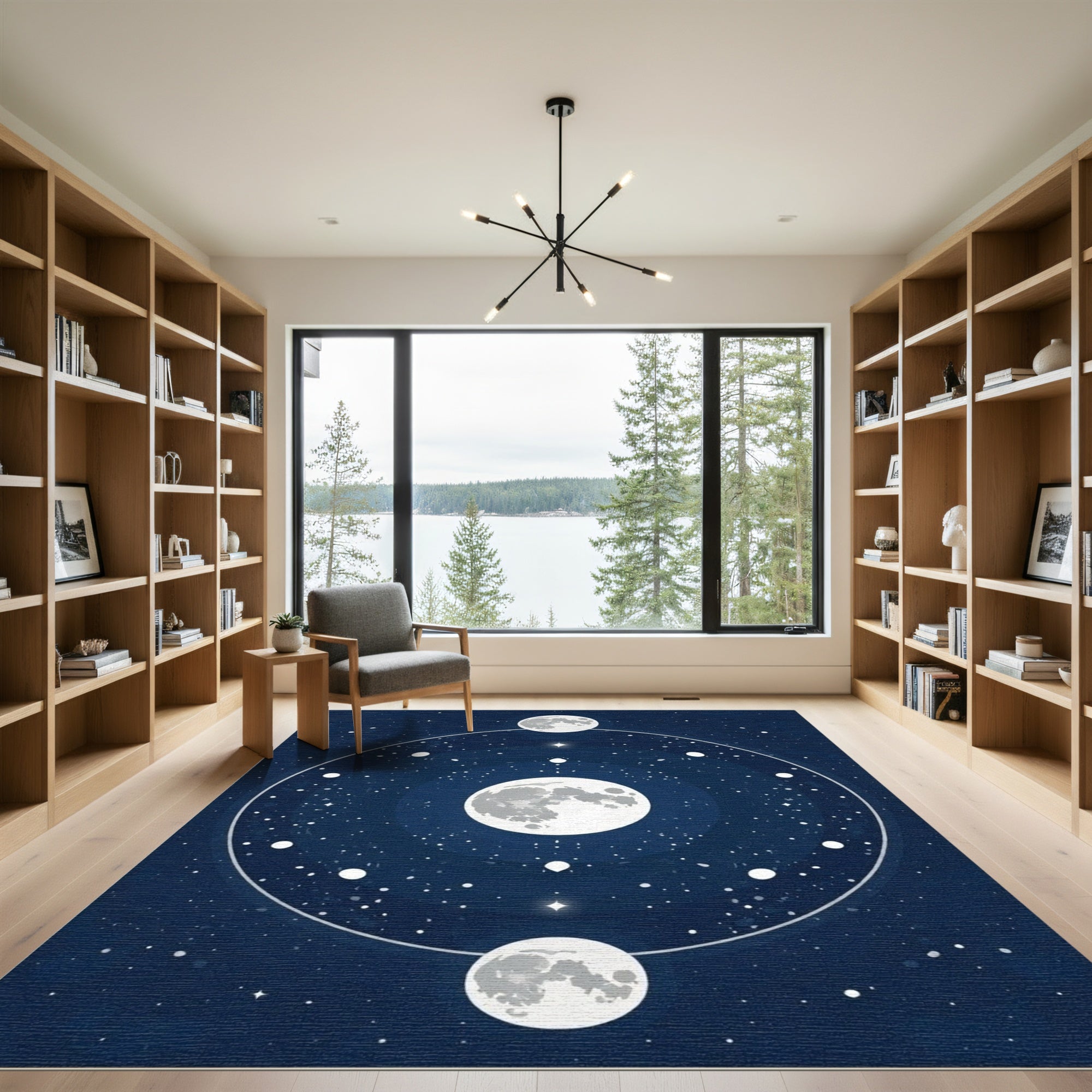 Deep Blue Lunar Phases Night Sky Rug