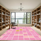 Playful Pink Grid Happy Face Rug