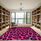 Hot Pink Black Abstract Spots Rug
