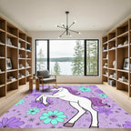 Whimsical Purple Unicorn Floral Meadow Rug