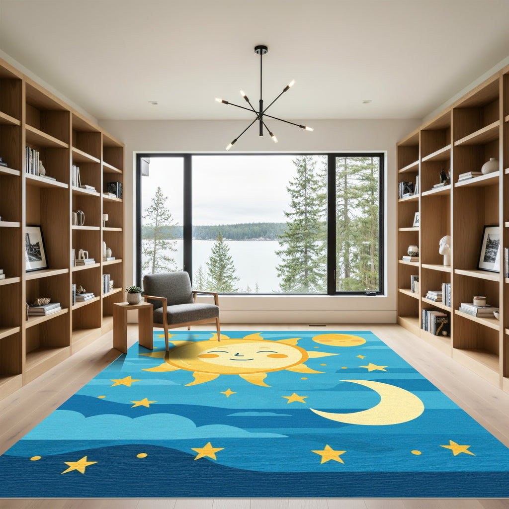 Whimsical Sun Moon Stars Sky Rug