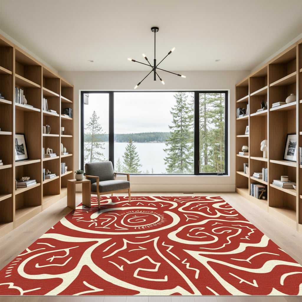 Crimson Abstract Swirl Organic Rug
