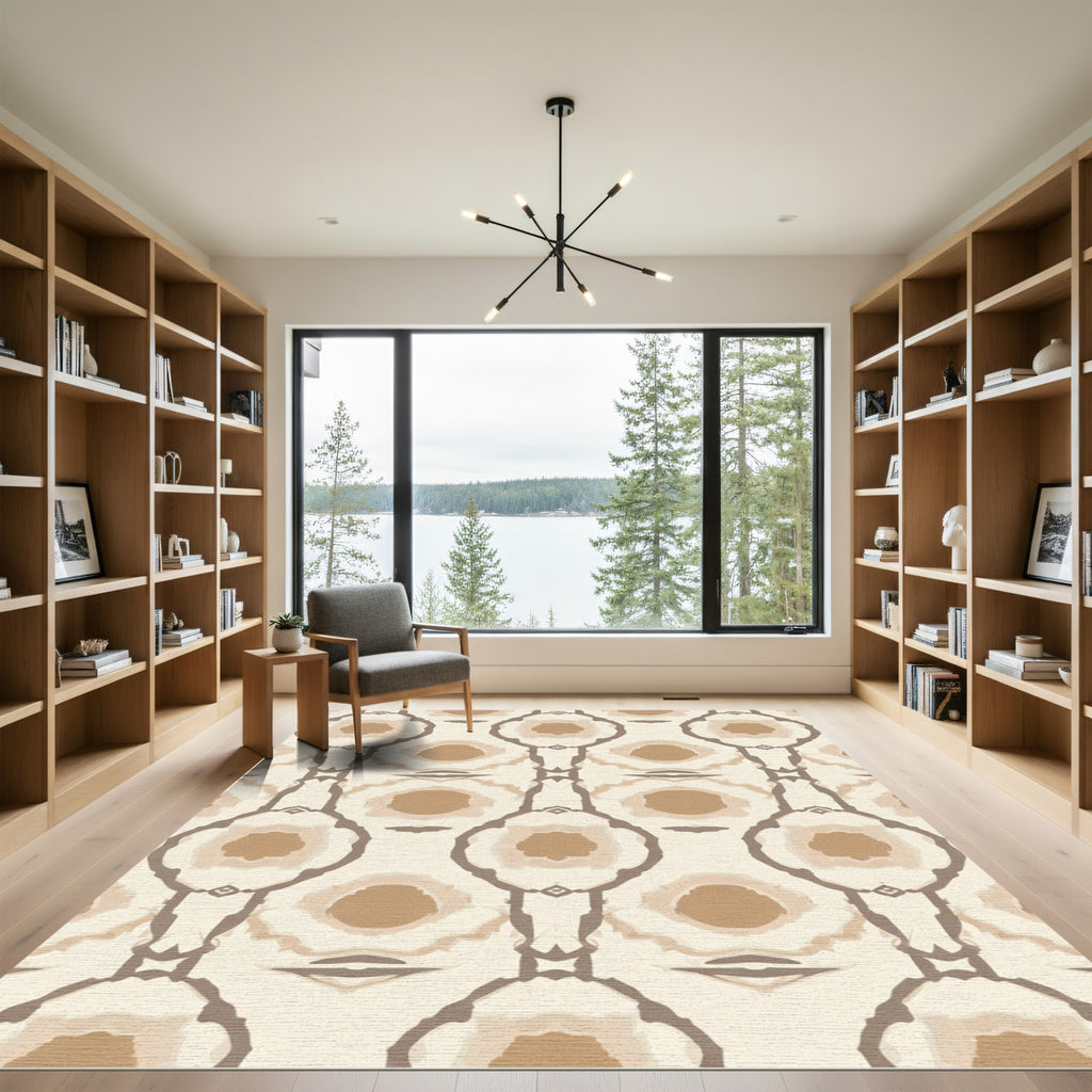 Neutral Taupe Abstract Geometric Ovals Rug