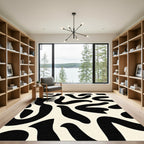Cream Black Abstract Organic Curves Rug