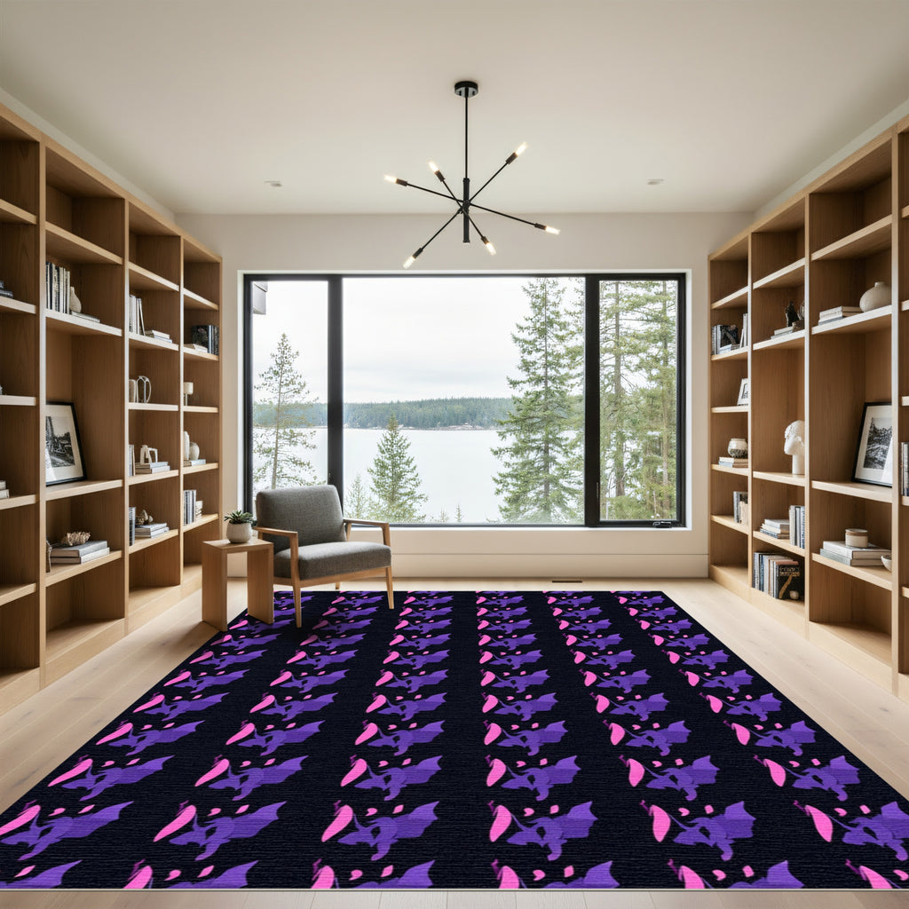 Purple Pink Flying Bat Pattern Rug