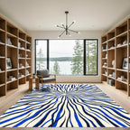 Radiating Electric Blue Zebra Lines Rug