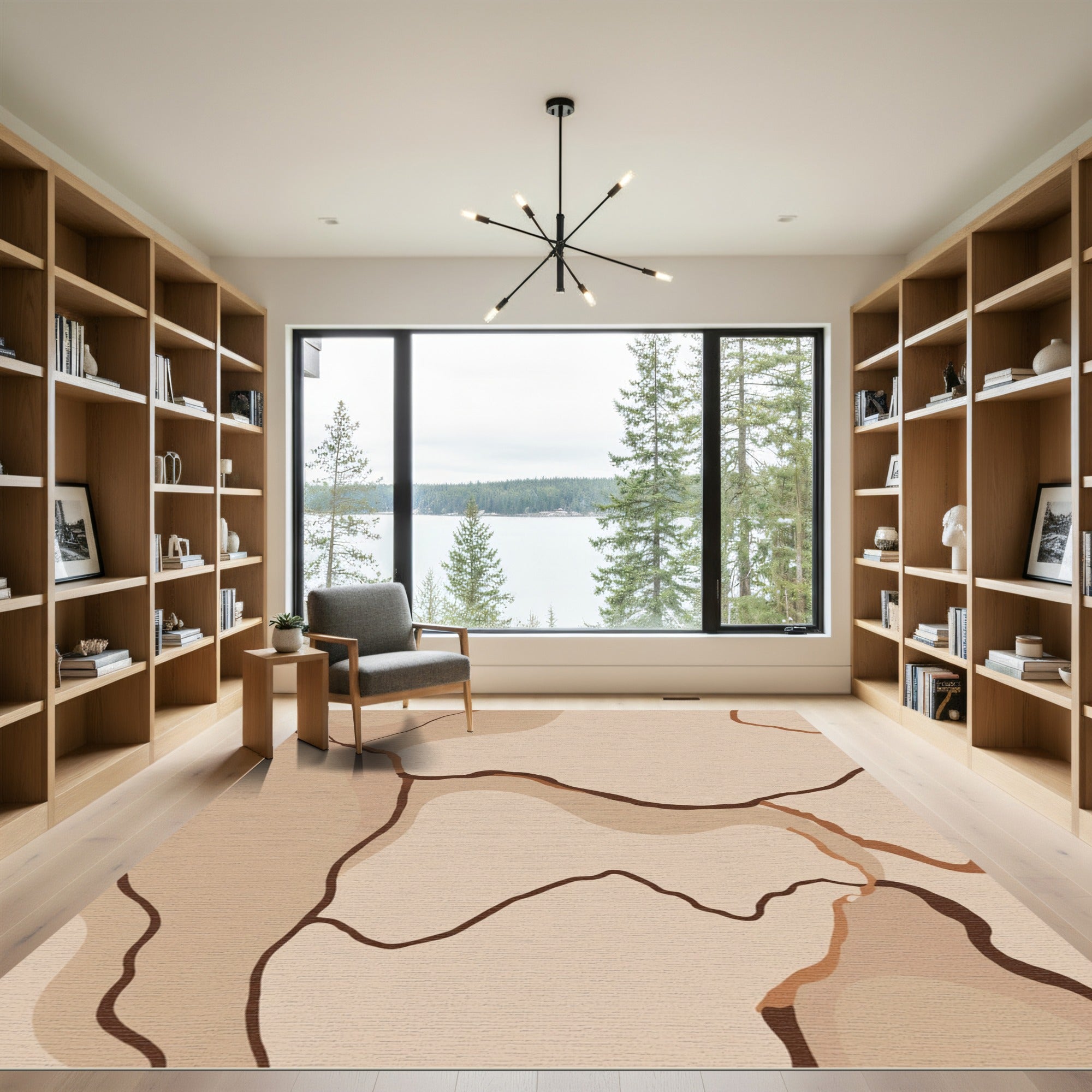 Earthy Brown Abstract Organic Flow Rug