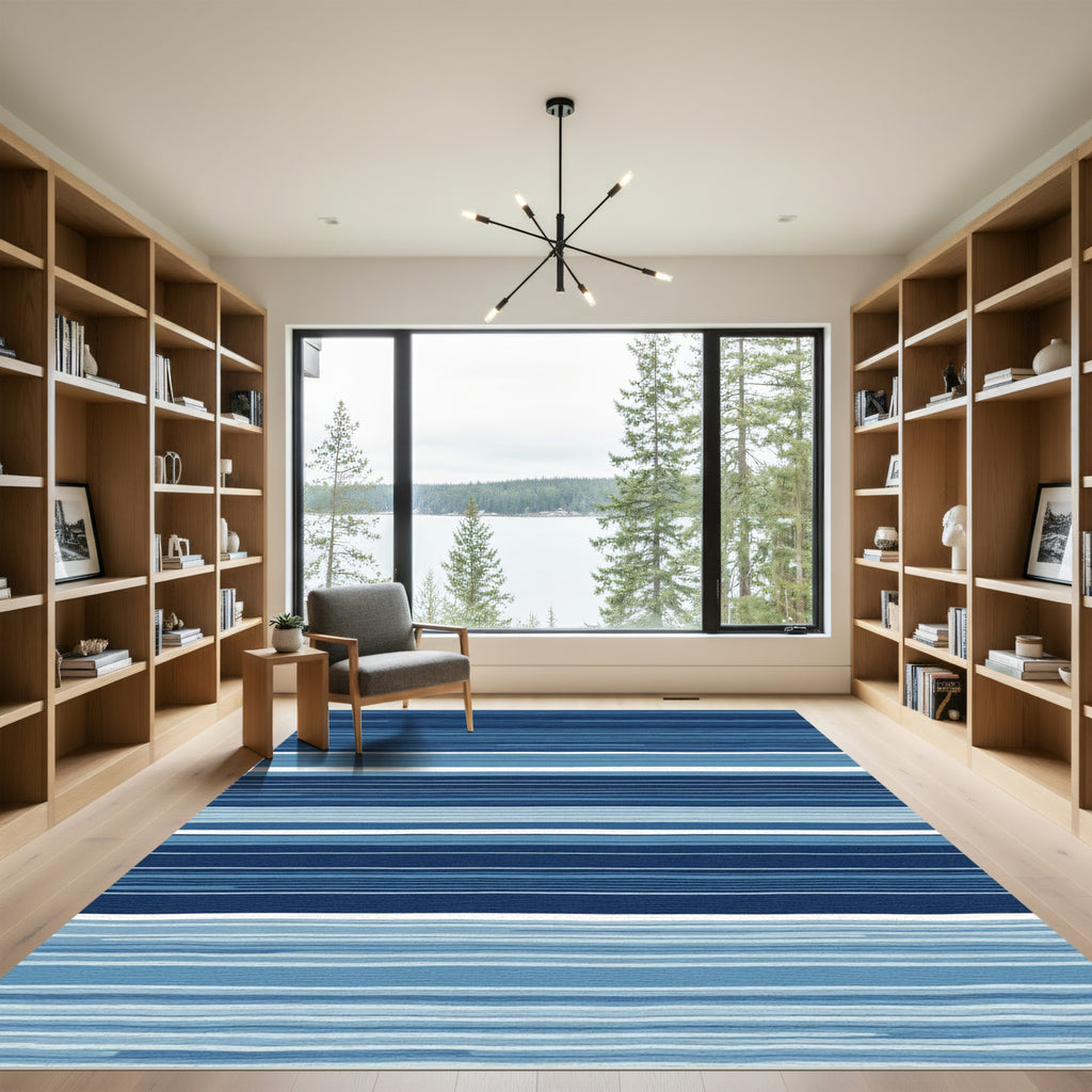 Deep Blue Horizontal Stripes Rug
