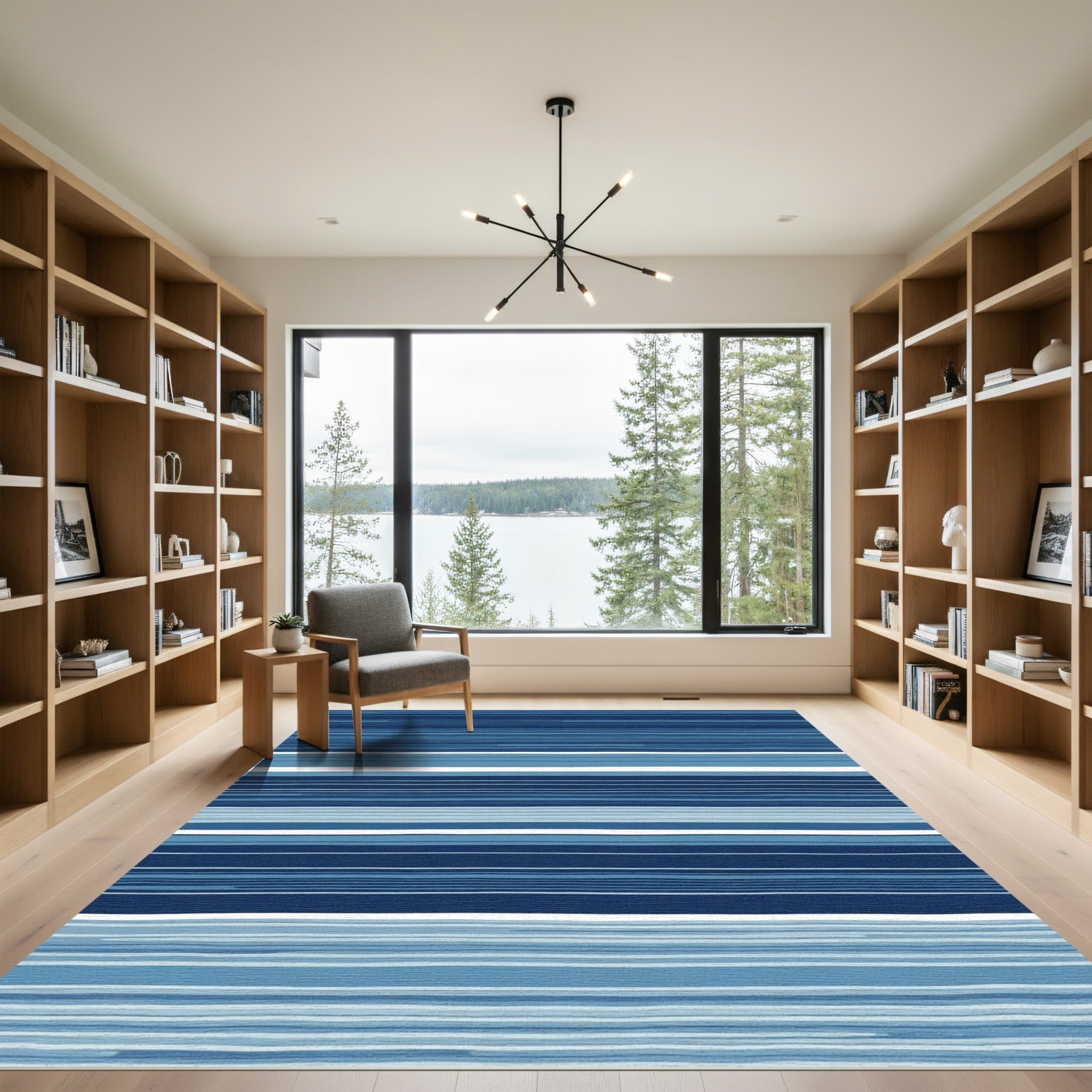 Deep Blue Horizontal Stripes Rug
