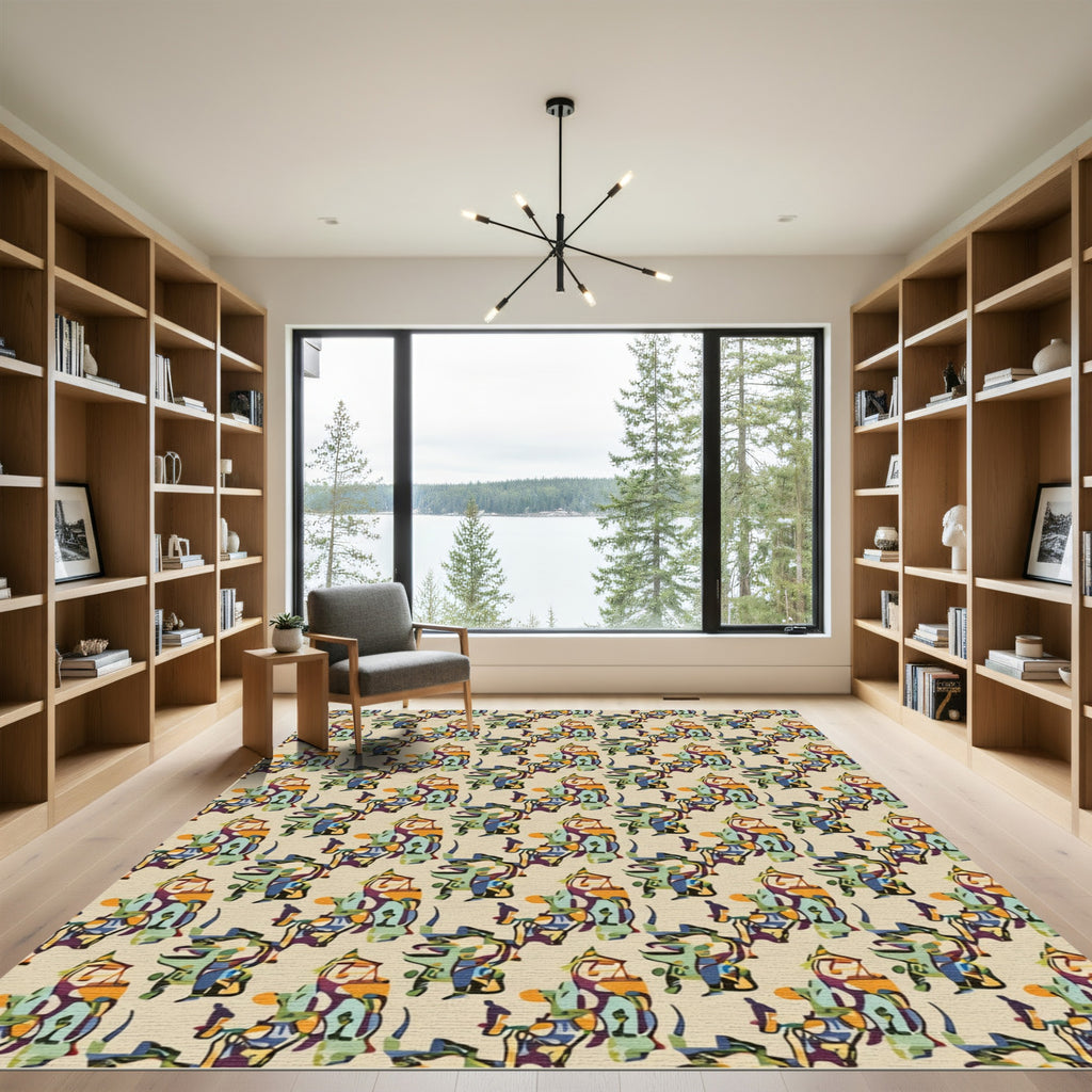 Abstract Multicolor Mid Century Figurative Rug