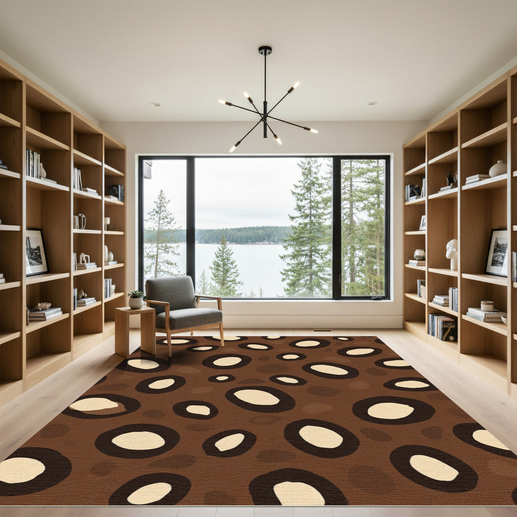 Brown Spotted Abstract Circles Rug