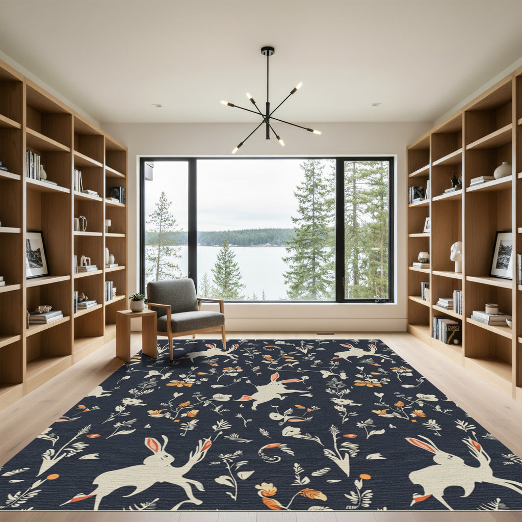 Whimsical Cream Rabbits Garden Whimsy Rug