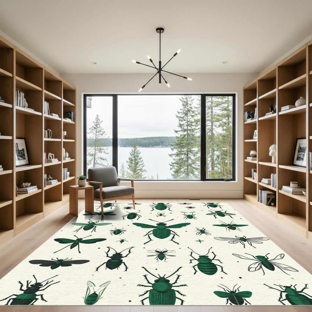Dark Green Insect Collage Rug