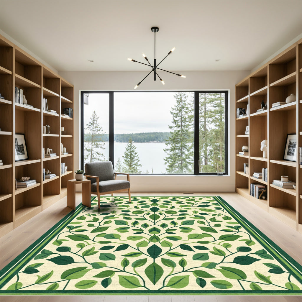 Green Leafy Vines Mandala Rug