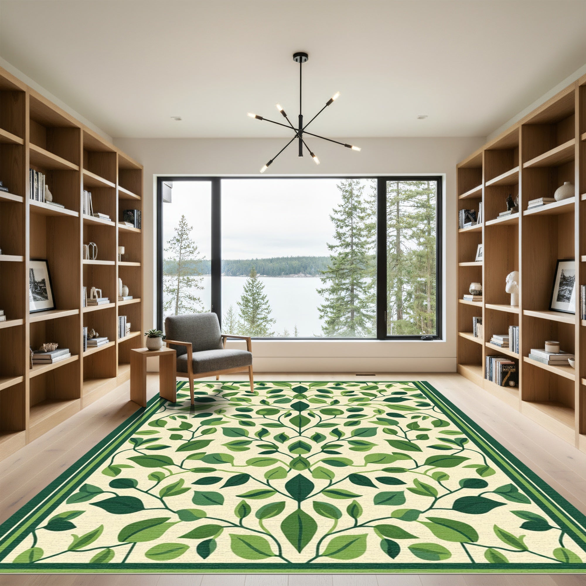 Green Leafy Vines Mandala Rug