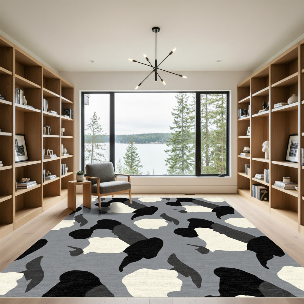 Monochromatic Abstract Ink Blot Rug
