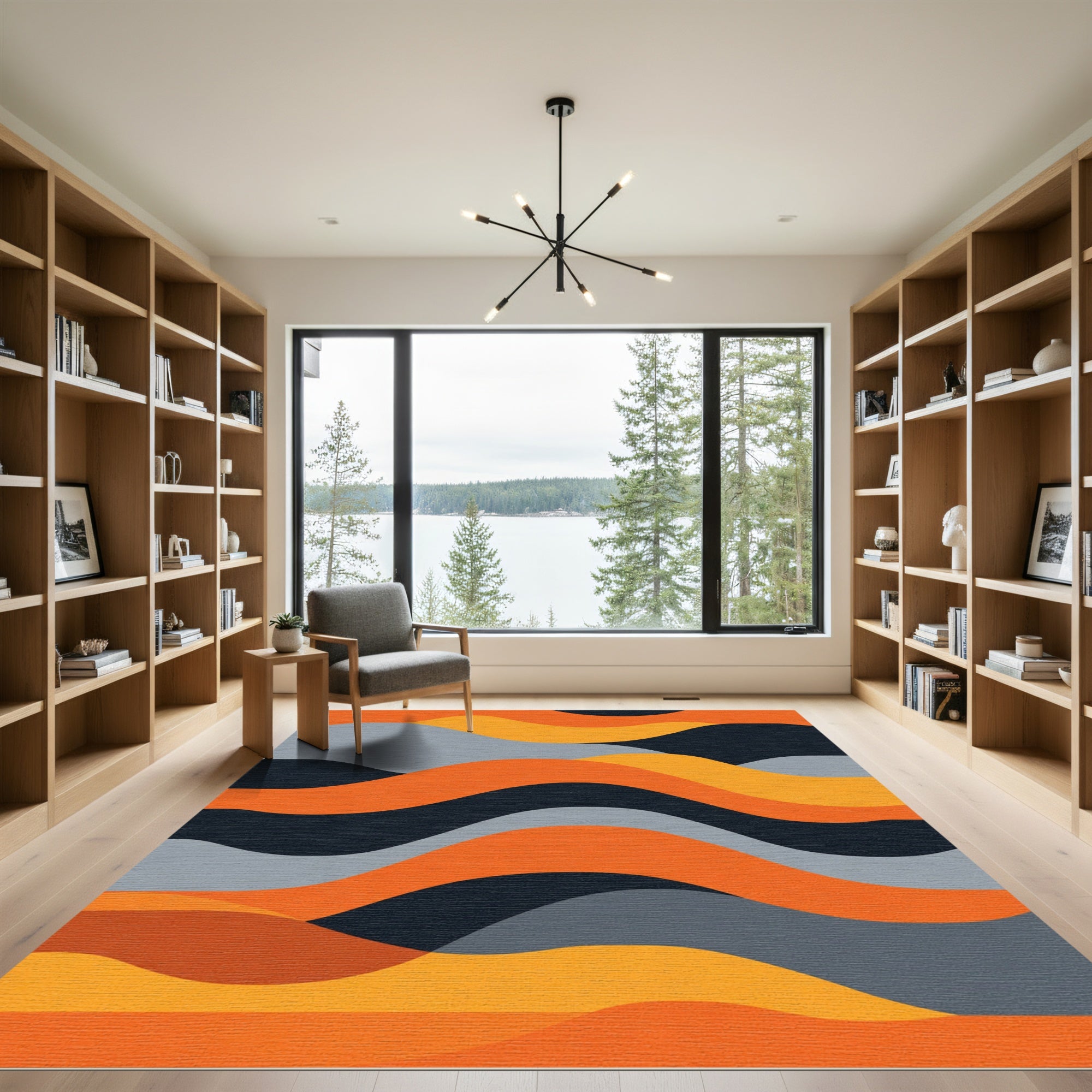 Warm Orange Wave Landscape Rug