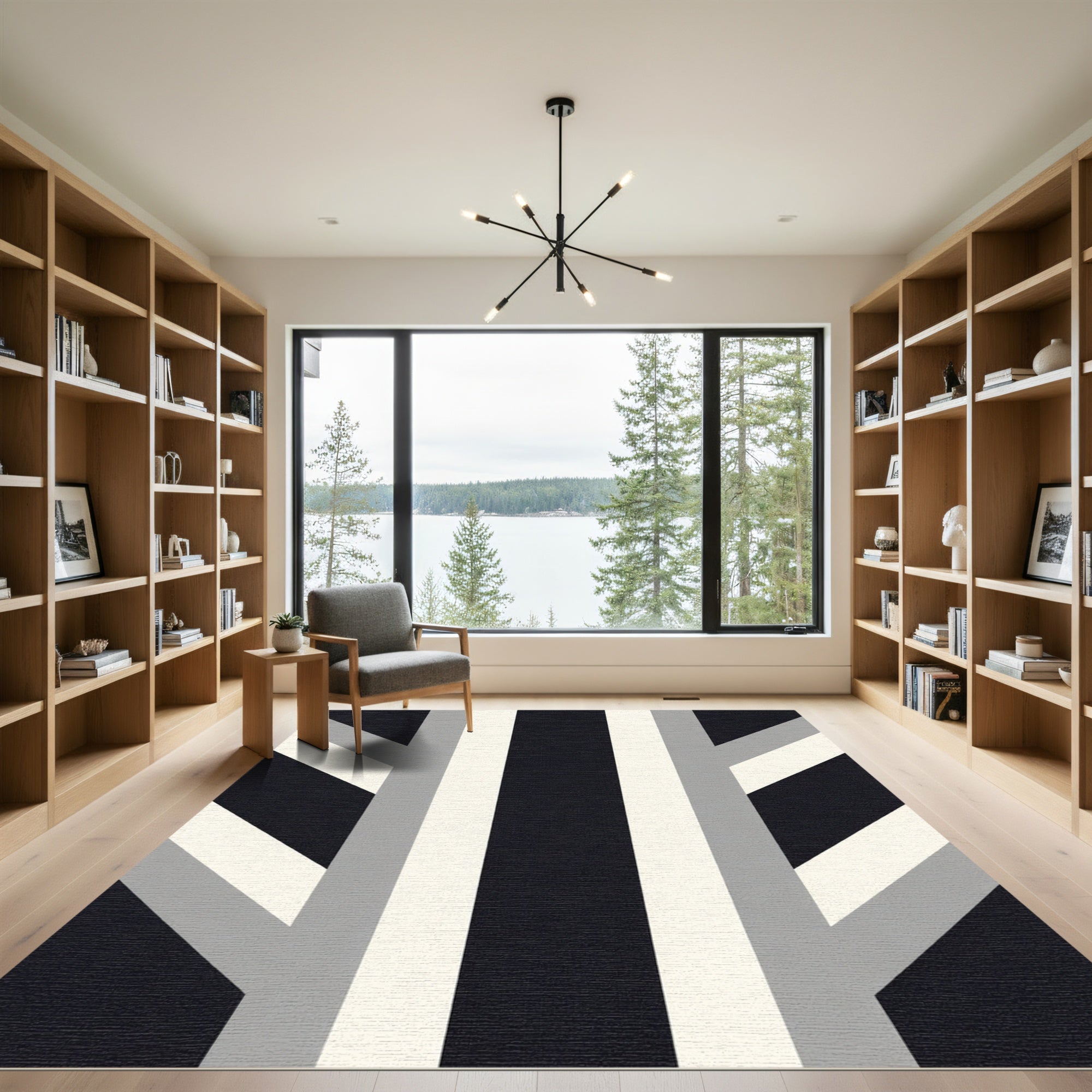 Modern Black White Gray Stripes Rug