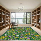 Whimsical Birds and Wildflowers Garden Rug