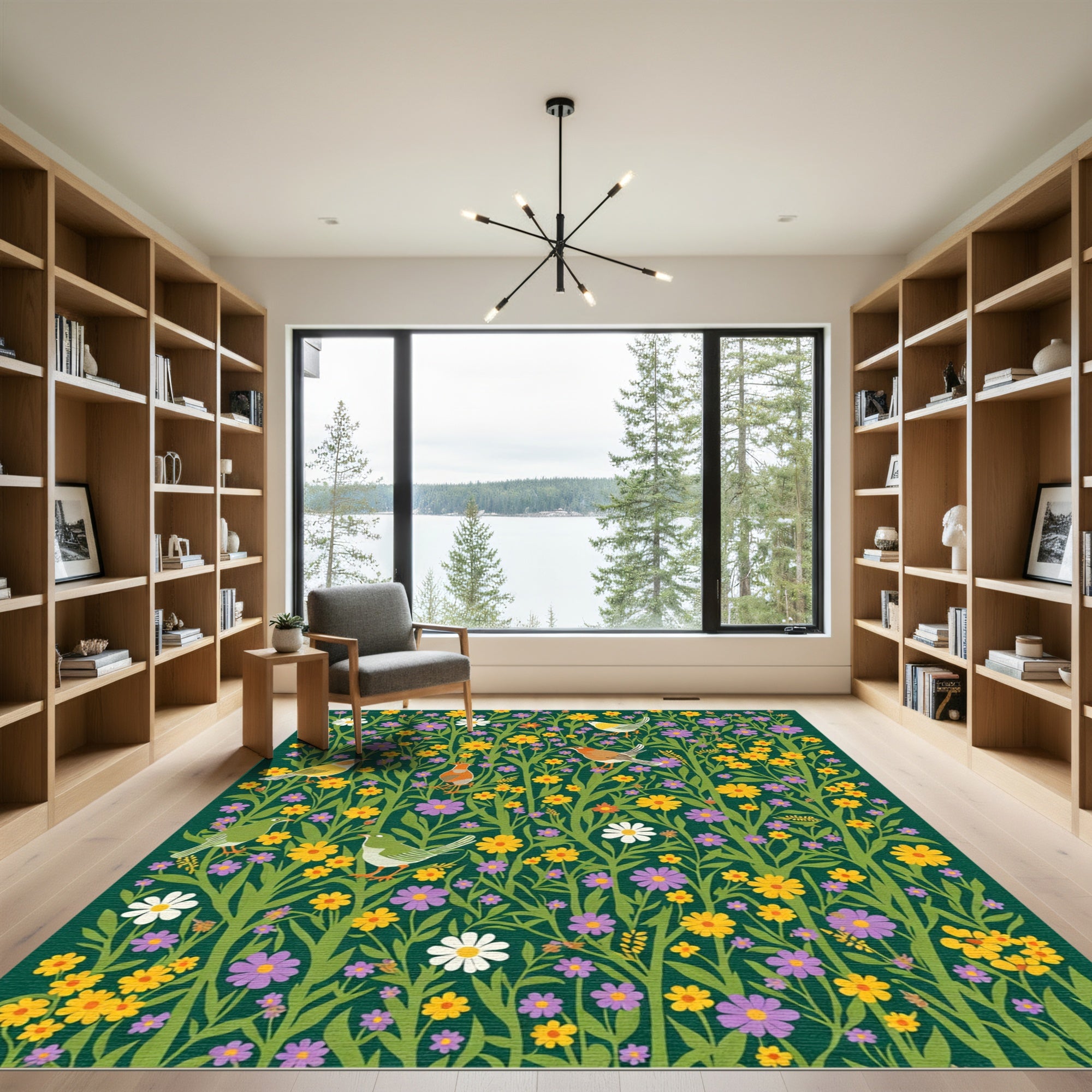 Whimsical Birds and Wildflowers Garden Rug