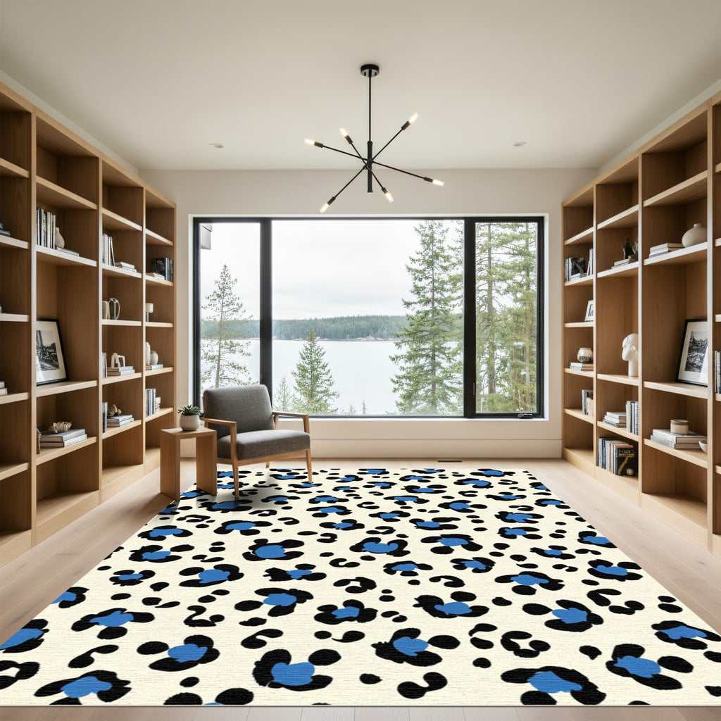 Chic Blue Leopard Spots Ragdoll Rug