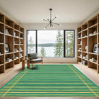 Teal Gold Striped Border Rug