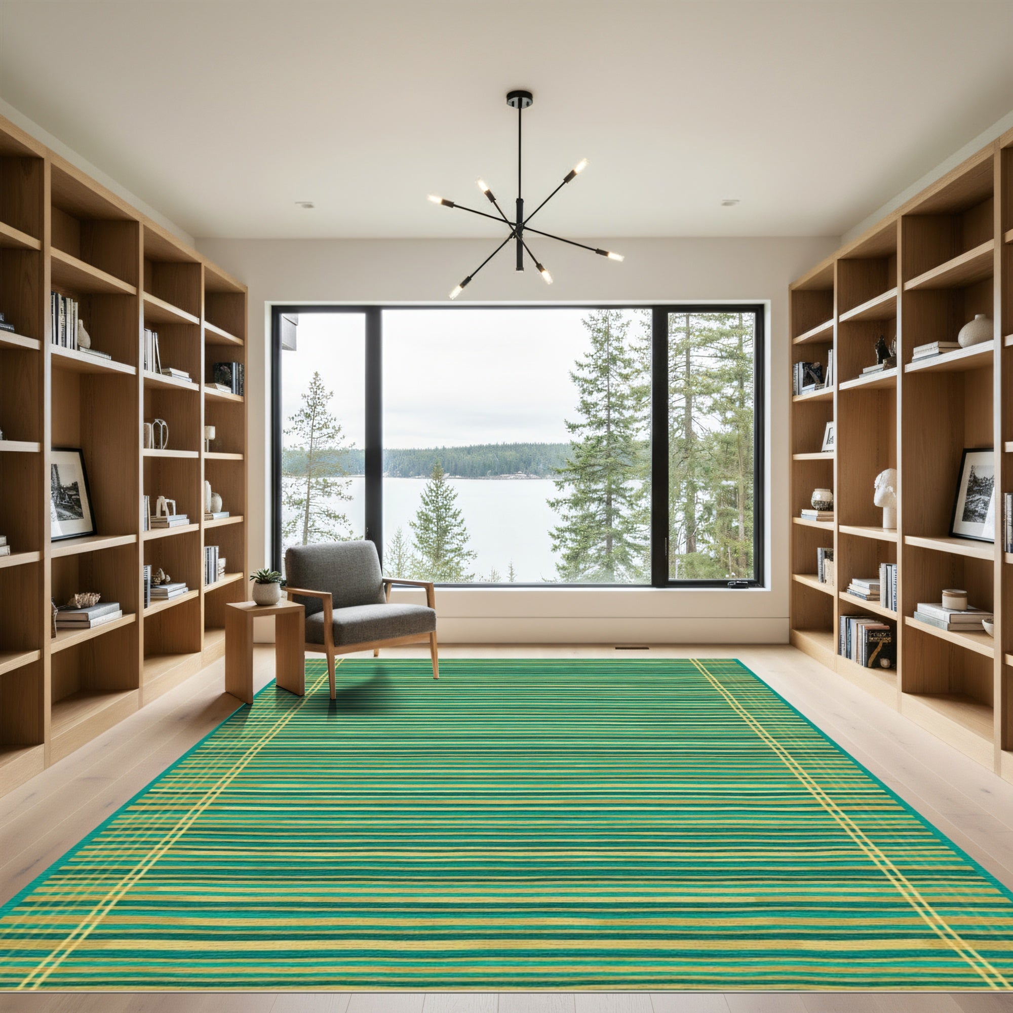 Teal Gold Striped Border Rug
