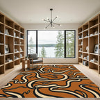 Warm Ochre Tonal Swirl Abstract Rug