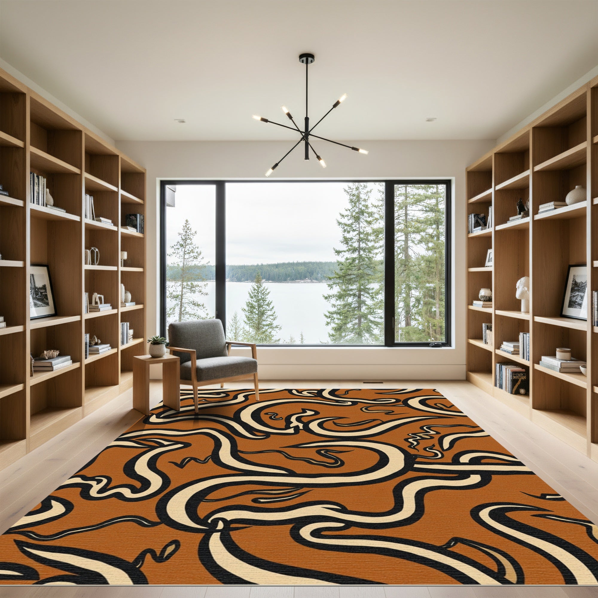 Warm Ochre Tonal Swirl Abstract Rug