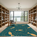 Golden Fish Aquatic Branch Pattern Rug