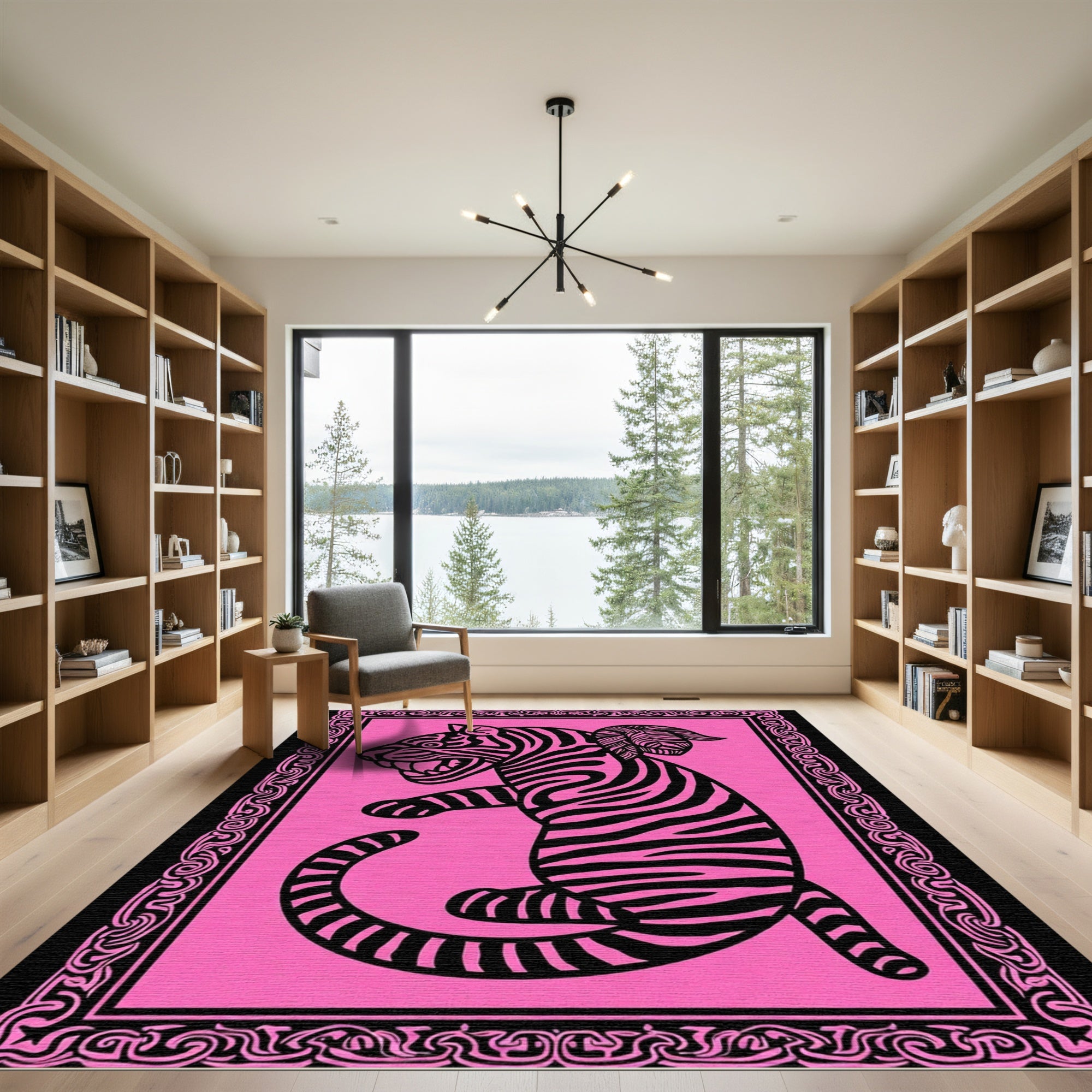 Bold Pink Tiger Art Rug