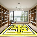 Geometric Yellow Maze Layout Rug