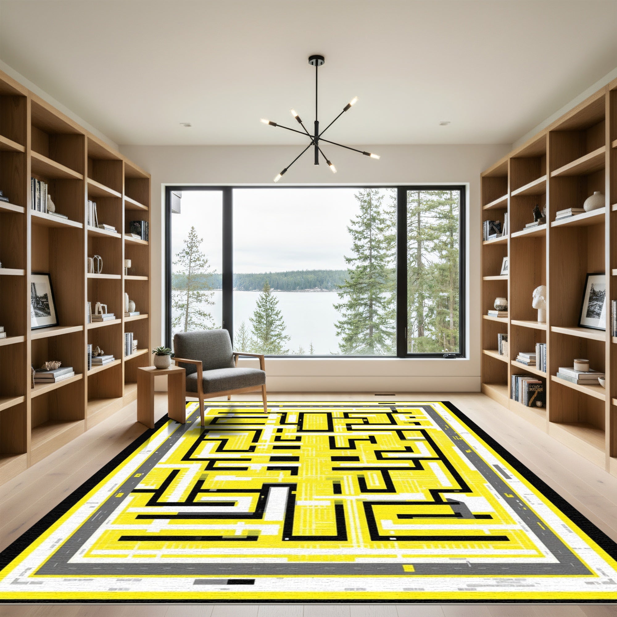 Geometric Yellow Maze Layout Rug