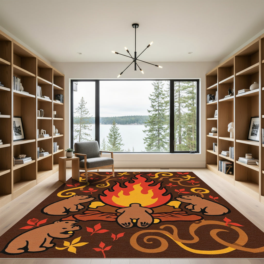 Bear Family Camp Cozy Fire Rug