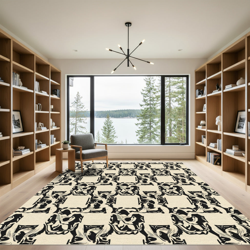 Tapestry Black Cream Abstract Squares Rug