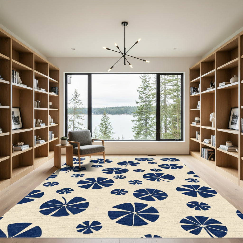 Navy Blue Petal Scatter Rug