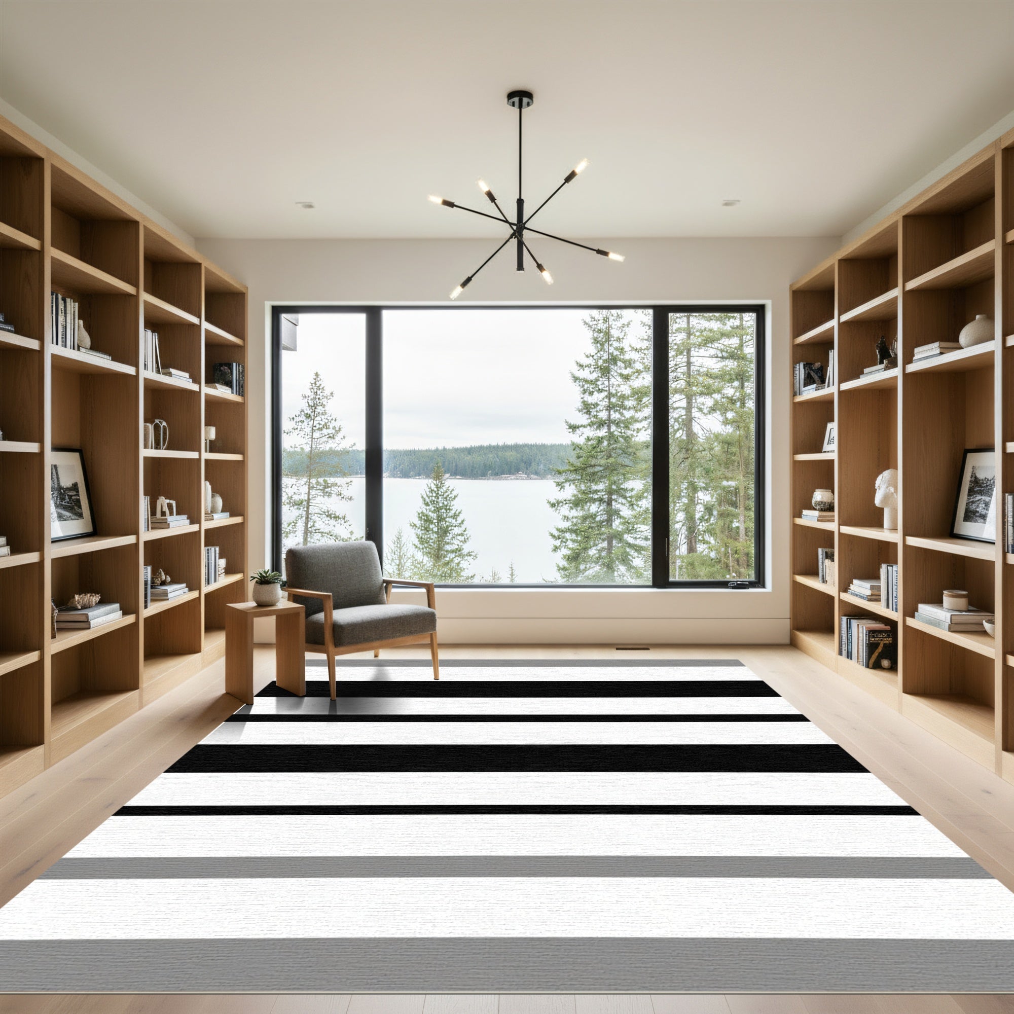 Monochromatic Wide Stripe Arrangement Rug