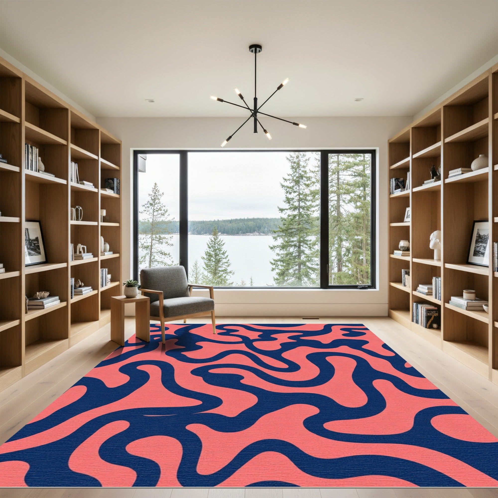 Coral Navy Flowing Organic Abstract Rug