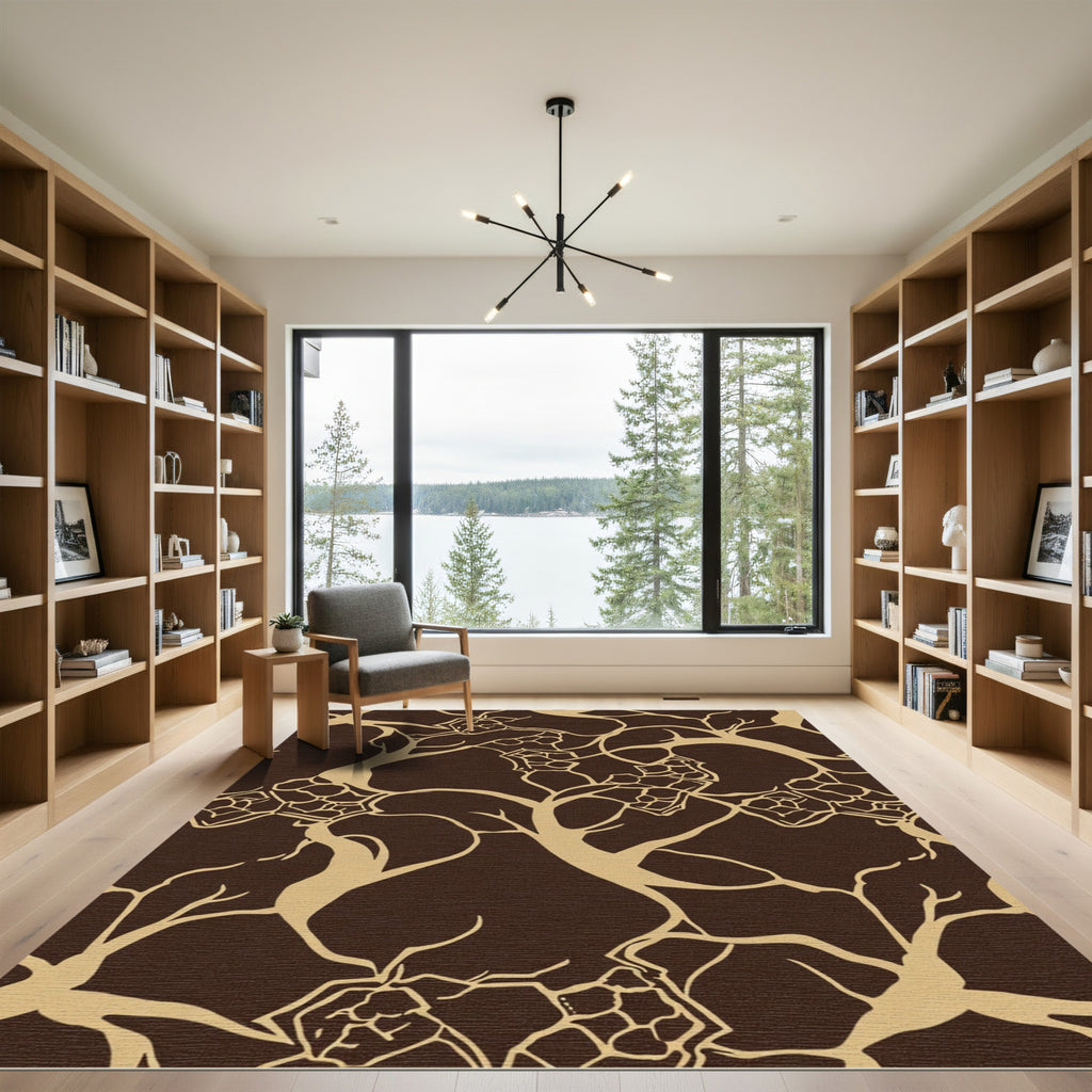 Brown And Gold Abstract Vine Art Rug