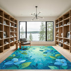Blue Serene Floral Nature Garden Rug