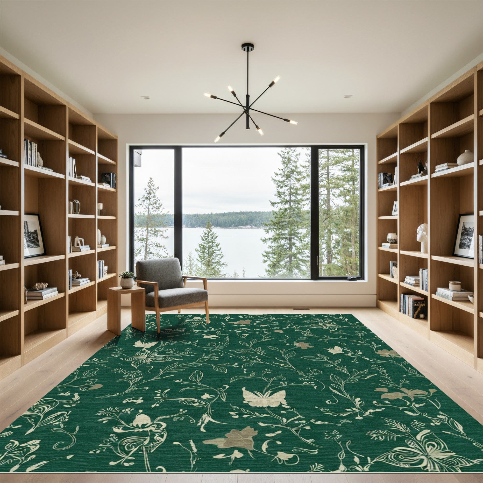 Emerald Garden Butterfly Floral Rug
