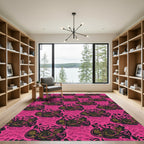 Hot Pink Black Gold Floral Swirl Rug