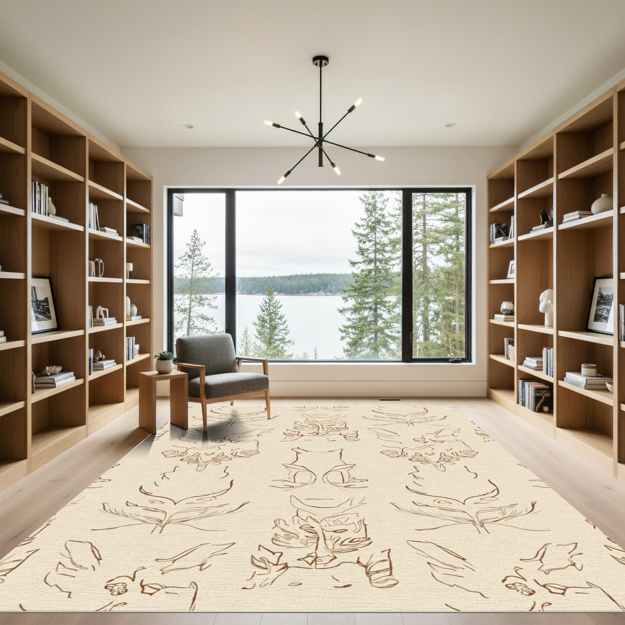 Beige Sketchy Woodland Creature Mask Rug