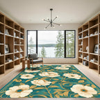 Teal Cream Floral Garden Rug