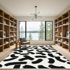 Black Brushstroke Swirl Abstract Rug
