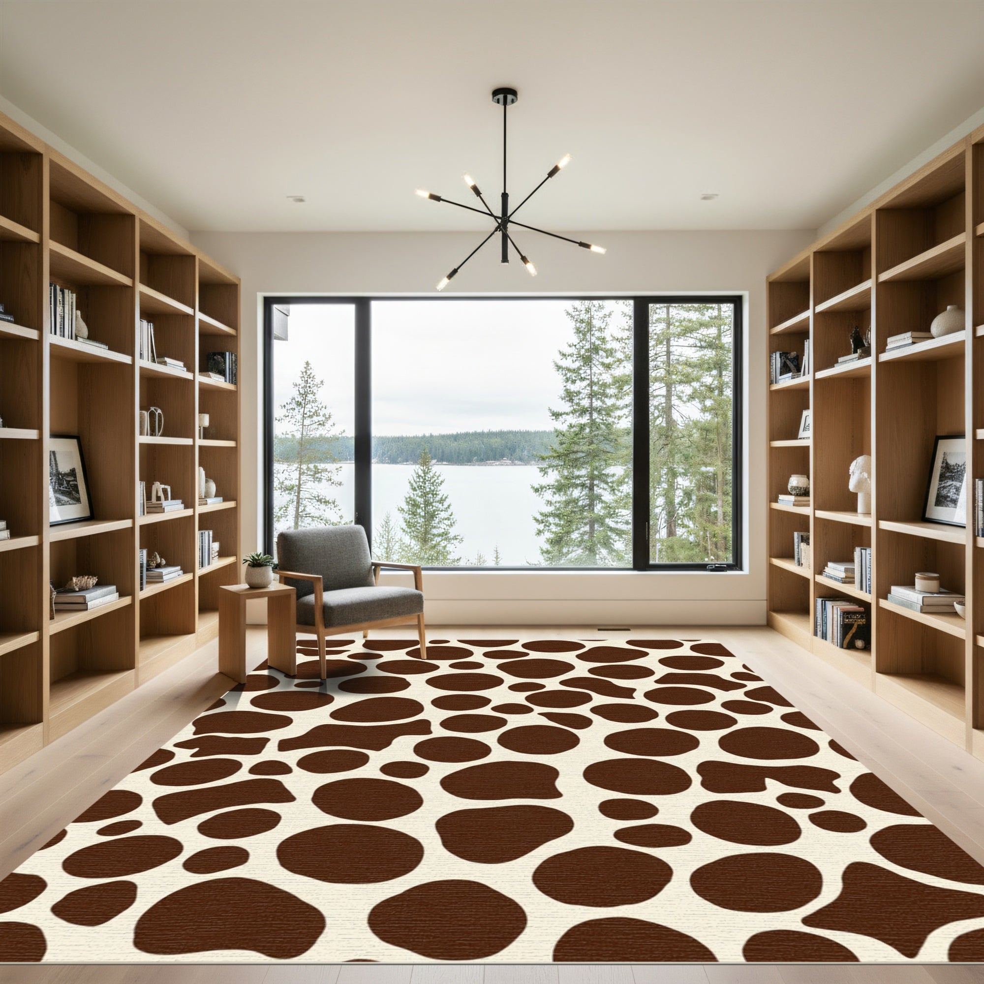 Brown White Abstract Bubbly Shapes Rug