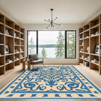 Blue Ivory Classic Scroll Medallion Rug