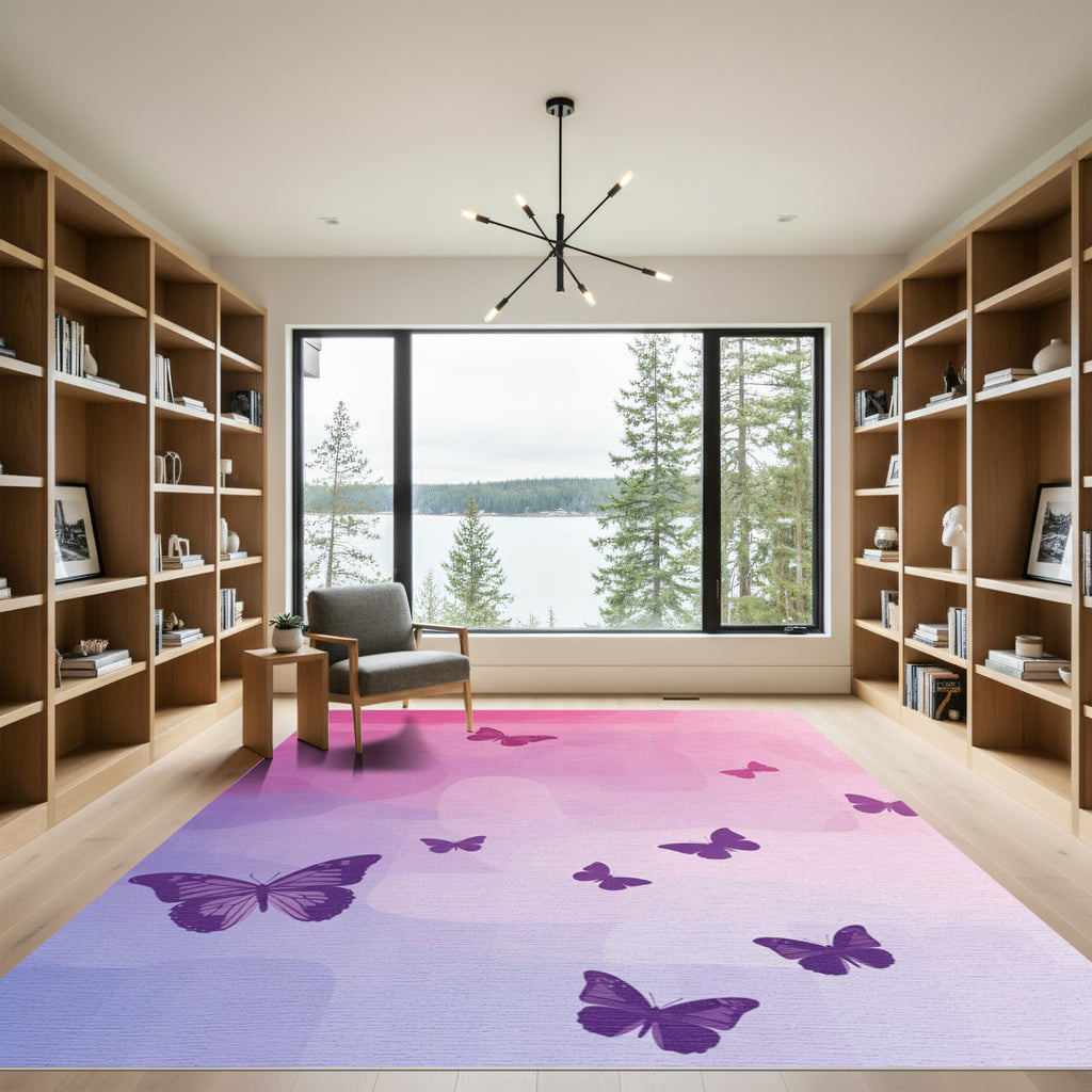 Winged Purple Butterflies Graceful Ombre Sky Rug